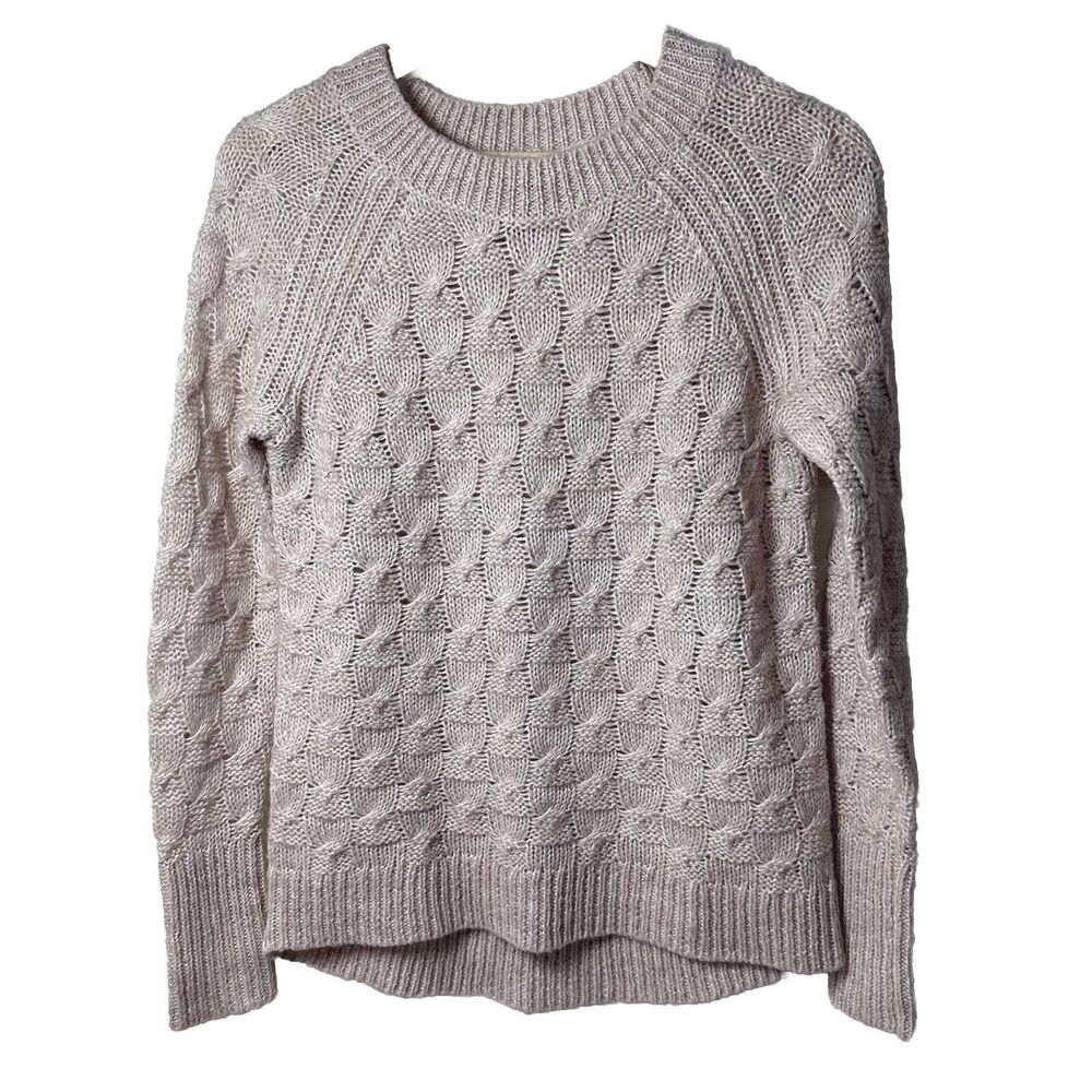 Ann Taylor Sweater Womens XS Wool Blend Basketweave Beige Pullover Soft